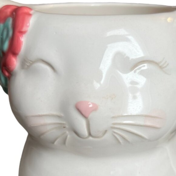3D Ceramic Cat Mug Planter Flowers in Hair Glazed Charming Pristine 16 oz - Picture 10 of 12